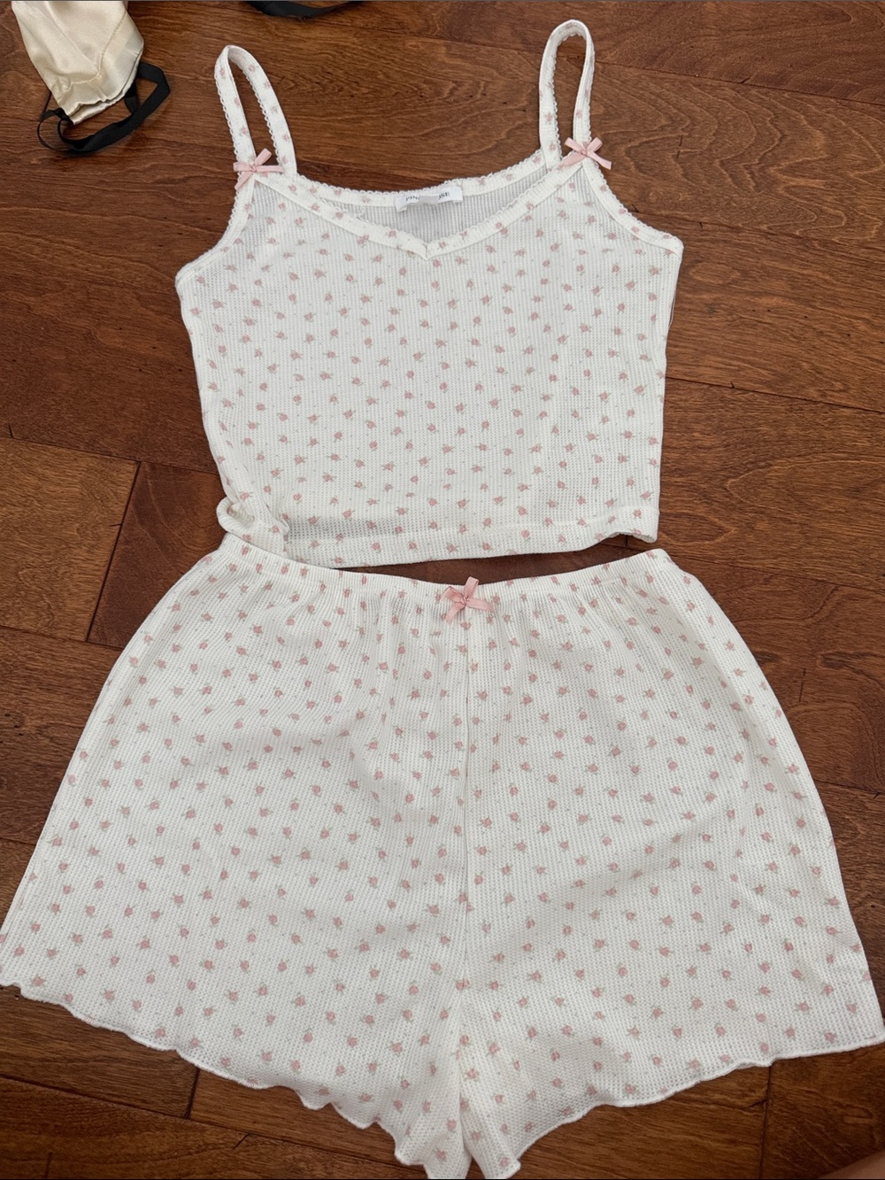 Pink Rose White & Pink Floral Waffle Knit Cami and Shorts Sleep Set